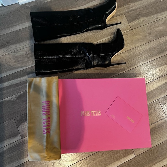 Paris Texas Black Lizard Skin Effect Textured Knee High Heeled Boots 105mm SZ 40 - Picture 5 of 5